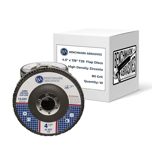 Vista 9 de Benchmark Abrasives 4.5" x 7/8" Discos de solapa Jumbo de alta densidad tipo 29 con circonita de primera calidad de 4 1/2 para amoladora angular