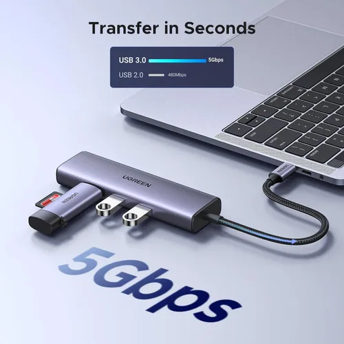Vista 4 de UGREEN Revodok - Hub USB C 6 en 1 con adaptador Gigabit Ethernet, carga PD de 100W, HDMI 4K, puertos de datos USB A compatibles con Mac M1, M2, M3