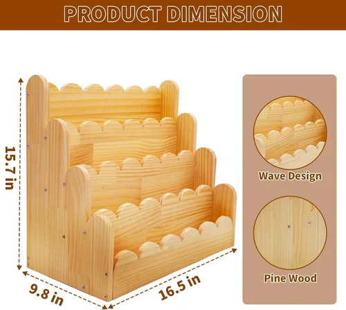 Vista 2 de Estantería festoneada de 4 niveles para niños, estantería pequeña de madera de 16.5 x 15.7 x 9.8 pulgadas para niños pequeños, estante organizador