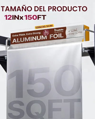 Vista 2 de Katbite Rollo de papel de aluminio, resistente de 12 pulgadas x 150 pies, rollo de aluminio resistente de 30 micras de grosor con cortador