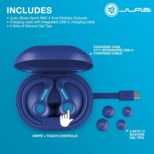 Vista 7 de JLab JBuds Sport ANC 4 True Auriculares inalámbricos, ANC híbrido, Bluetooth multipunto, 2 micrófonos ENC llamadas claras, IP66 a prueba de sudor