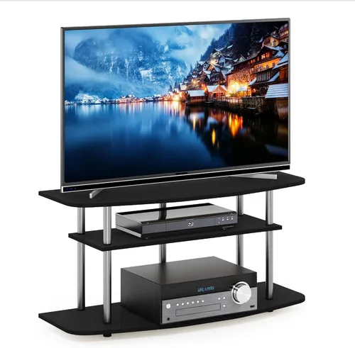 Vista 18 de Furinno Turn-N-Tube - Soporte para televisor de 3 niveles, centro de entretenimiento sin herramientas, consola de TV para televisores de hasta 32