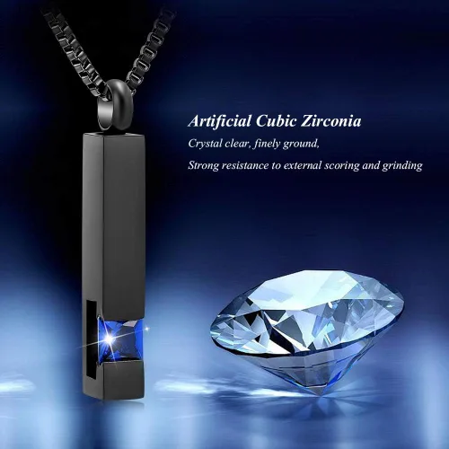 Vista 7 de XSMZB Joyería de urna de cremación de cristal, cubo de cenizas conmemorativas, collar colgante de recuerdo, serie de piedra natal negra