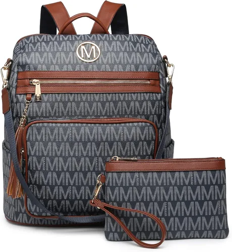 Vista 25 de MKP COLLECTION Mochila de moda para mujer, bolsa convertible grande para mujer, mochila de viaje, bolsa de hombro, juego de 2 piezas con borla, Beige
