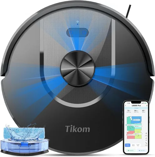 Vista 10 de Tikom Robot Aspirador y fregona Combo, 6000Pa Aspirador Robótico Automático Pitch Black