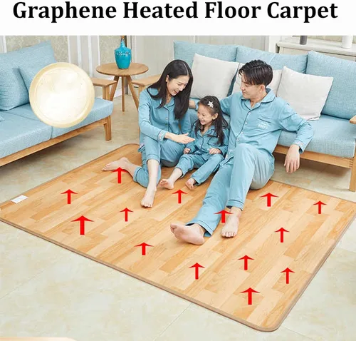 Vista 2 de Alfombra de suelo con calefacción, alfombra de calefacción eléctrica con temperatura ajustable, temporizador de 12 horas, calentamiento rápido
