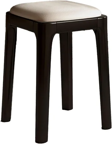Vista 21 de Sillas de comedor de madera sin respaldo, sillas de cocina apilables, silla de comedor con cojín de piel sintética, silla cuadrada para sala