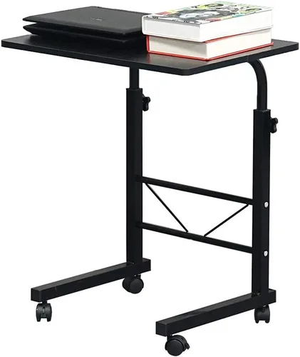 Vista 4 de SSLine Mesa de aperitivos con ruedas, escritorio elevable para computadora portátil, bandeja de TV móvil en forma de C, para sofá, silla, mesa