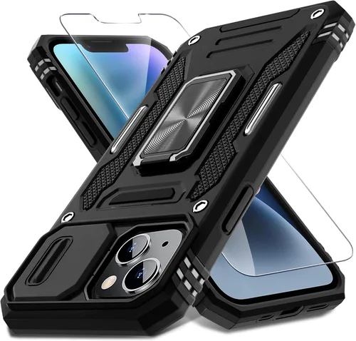 Vista 78 de DEERLAMN Funda para iPhone Air de 6.5 pulgadas con cubierta deslizante para cámara + protector de pantalla (2 paquetes), soporte de anillo giratorio