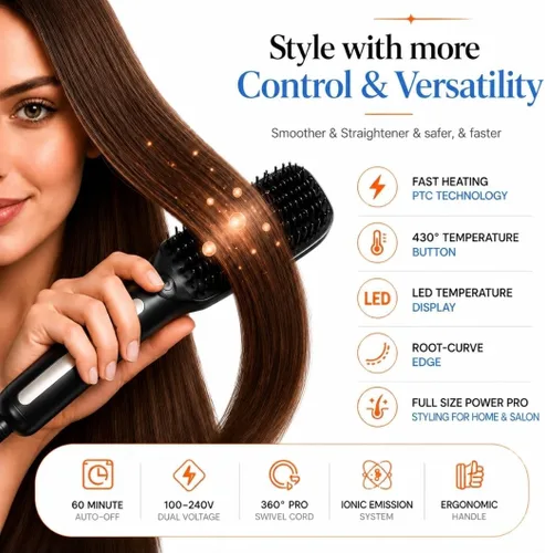Vista 4 de Speedy - Cepillo alisador de pelo de precisión para mujer, cepillo térmico profesional de cerámica con pantalla LED, control de temperatura de 170