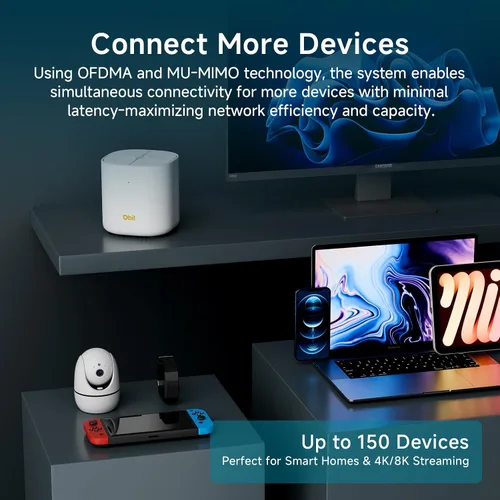 Vista 5 de DBIT AX1800 WiFi 6 Sistema Wi-Fi de malla para todo el hogar, cobertura de doble banda de hasta 2,100 pies cuadrados y 150 dispositivos, enrutador