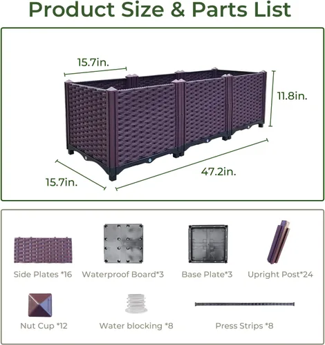 Vista 7 de Doppy Cajas de jardín elevadas, kit de caja de cuidado de macetas de plástico, juego de 3 macetas profundas, caja de cultivo