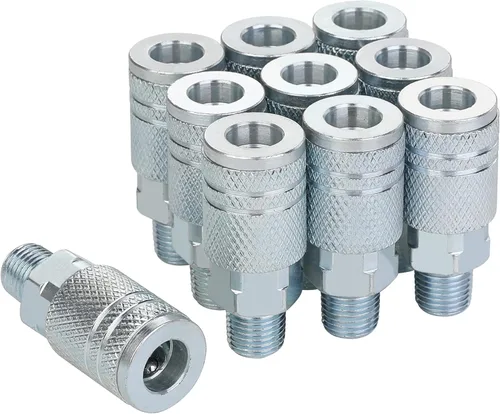 Vista 9 de Accesorios de manguera de aire de 1/4, acoplador industrial tipo M, tamaño de flujo de 1/4 pulgada, tamaño de rosca hembra de 1/4 pulgada