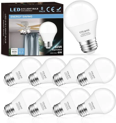 Vista 9 de Cotanic Bombillas para ventilador de techo de 2700 K, blanco cálido, bombilla LED A15 E26 base de tornillo mediano, bombilla pequeña de 6 W