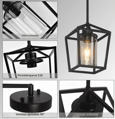 Vista 7 de Luces colgantes negras para isla de cocina, lámparas de 1 luz, iluminación de isla de granja, lámpara colgante de linterna para pasillo, vestíbulo
