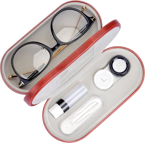 Vista 19 de Muf - Estuche portátil 2 en 1 para lentes y lentes de contacto, diseño de doble uso, a prueba de fugas, pinzas y botella con solución incluidas