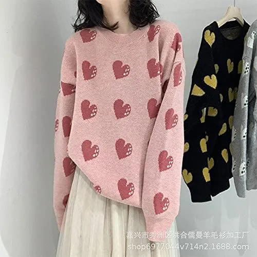 Vista 3 de Kawaii Clothes Love - Suéter largo para mujer, suéter de punto dulce para otoño