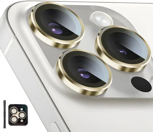 Vista 23 de Protector de lente de cámara para iPhone 14 Pro/iPhone 14 Pro Max, cubierta de lente de anillo de aleación de aluminio de vidrio templado individual