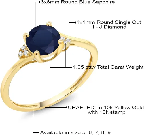 Vista 4 de Gem Stone King Anillo de compromiso para mujer de oro amarillo de 10 quilates con acento de zafiro azul y diamante