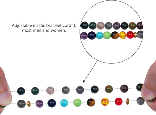 Vista 4 de BOYODER Pulsera elástica de cuentas elásticas de 7 chakras de piedra de ágata y turquesa de 0.315 pulgadas para mujeres y hombres, piedra natural