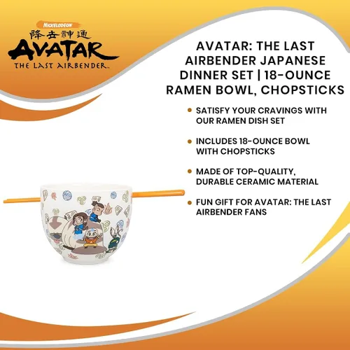 Vista 6 de Surreal Entertainment Avatar: The Last Airbender Juego de vajilla de cerámica japonesa Incluye tazón de ramen de 18 onzas y palillos de cerámica