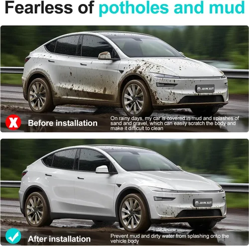Vista 2 de jawjut Guardabarros para Tesla Model Y Juniper 2025 2026 Accesorios - Montaje Oculto Sin Perforación, Protectores contra Salpicaduras para Todo Clima