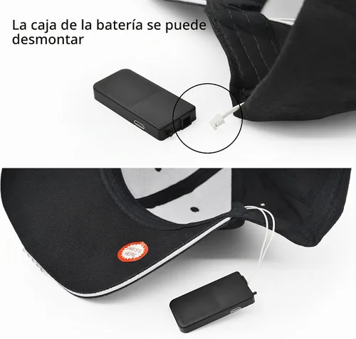 Vista 3 de Hands Free Rechargeable LED Baseball Cap Hat for Outdoor Hip Hop Party Holiday negro (Rechargeable Black)