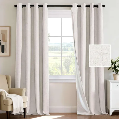 Vista 36 de H.VERSAILTEX Cortina 100% opaca para dormitorio, 63 pulgadas de largo, con ojales, cara de lino, bloqueo de luz completa, cortina para sala de Arena