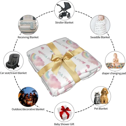Vista 6 de Manta personalizada para bebés y niños, manta con nombre personalizado para recibir con diadema de lazo y sombrero, artículos personalizados