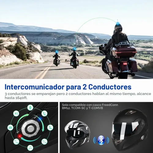 Vista 3 de FreedConn BM2-S Bluetooth Motorcycle Helmet, Flip-Up Modular Motorbike Helmet, 500M Connectivity for 2-3 Riders, Voice Dial