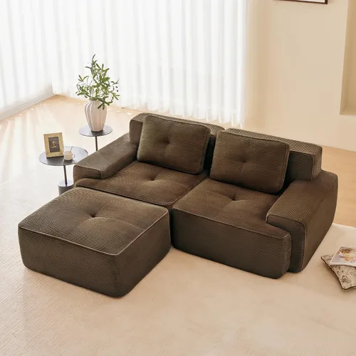 Vista 17 de Sofás modulares convertibles de 82 pulgadas, sofás en forma de L de asiento profundo para sala de estar, sofá moderno de 2 plazas con 1 otomana