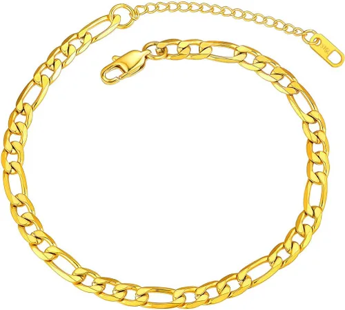 Vista 13 de ChainsPro - Pulsera de tobillo ajustable para mujer y hombre, estilos fígaro, trigo, bizantina, espiga, cubano, con cierre resistente, chapada