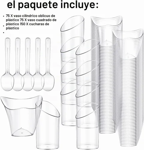 Vista 3 de Funtery Paquete de 300 mini tazas de postre de 3 onzas y 4 onzas con cucharas, tazas reutilizables de plástico transparente para yogur, parfait
