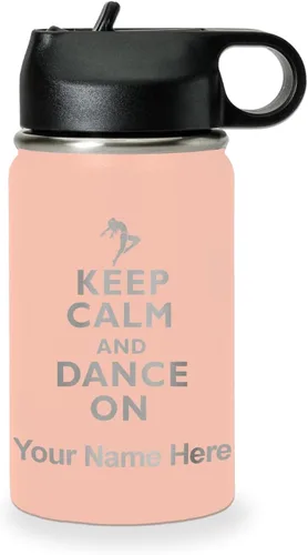 Vista 43 de LaserGram Botella de agua personalizada, mantén la calma y baila, acero inoxidable de doble pared aislada al vacío con popote superior, regalo Rosa