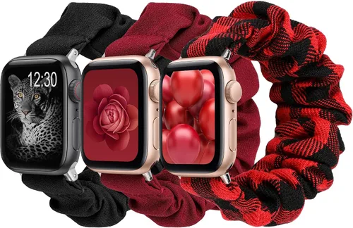 Vista 17 de TOYOUTHS - 3 paquetes compatibles con Apple Watch Band Scrunchies 1.496 in (38 mm) tela suave patrón impreso pulsera de tela para mujer iWatch