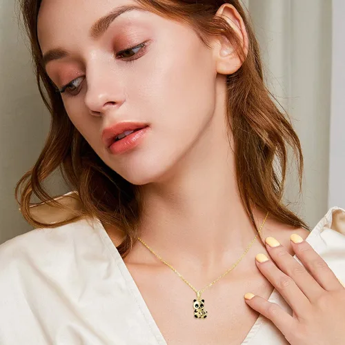 Vista 5 de BEBEWO Panda Mother Child Necklace in 10k14k18k Gold, Gold Panda Pendant Necklace, Cute Animal Panda Lover Necklace for Women Girls
