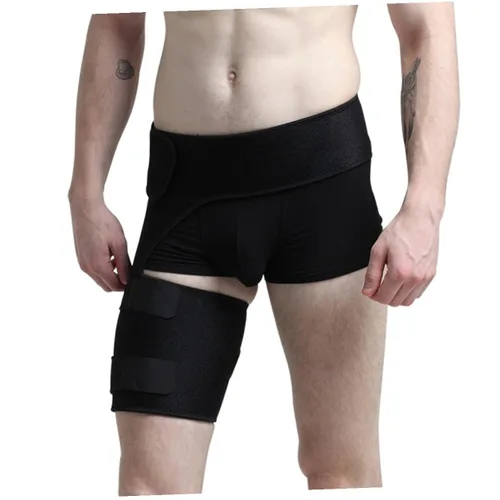 Vista 2 de Abaodam Protector de cadera ajustable Soporte de compresión para piernas y cadera Correa elástica negra para la ingle para más rápido de tensión