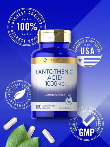 Vista 5 de Carlyle Vitamina B5 de ácido pantoténico 1000 mg 100 cápsulas Suplemento sin OMG, sin gluten