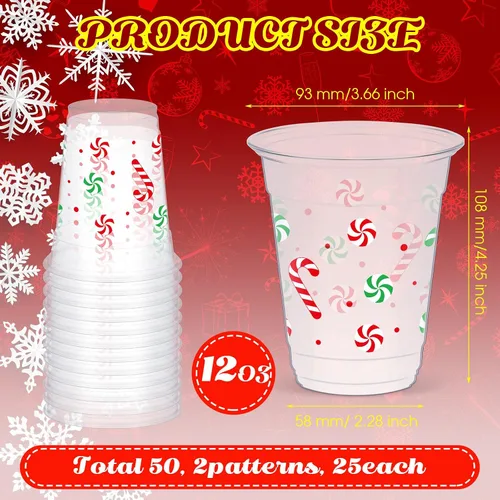Vista 2 de Yaomiao 50 Piezas Vasos de Fiesta de Navidad a Granel Vasos de Plástico de Navidad Desechables Vasos de Navidad Equipo Travieso o Buenos Suministros