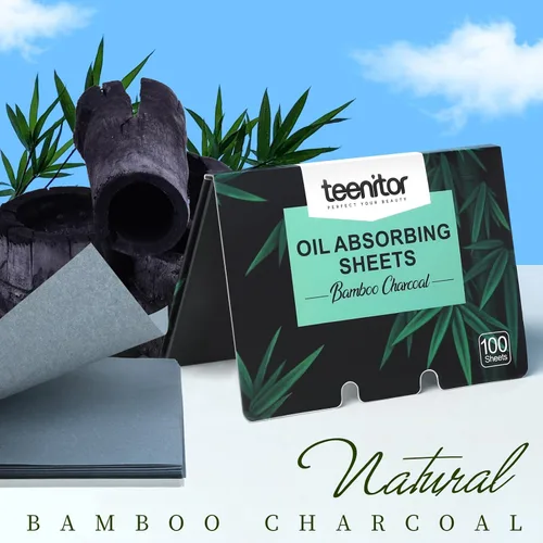 Vista 4 de Teenitor Papel secante de carbón de bambú, 1200 hojas absorbentes de aceite para piel grasa, cara y película de control de aceite