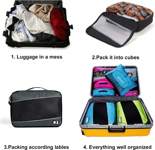 Vista 5 de Cubos de embalaje para bolsas de equipaje, accesorios de viaje duraderos con etiqueta de ropa