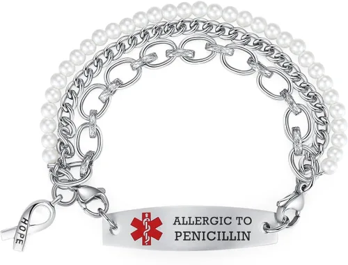 Vista 196 de Brazaletes de alerta médica ajustables de 7.5" a 9" para mujer/hombre, de acero inoxidable, intercambiables Cadena de bloque