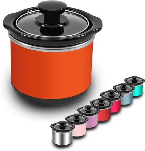 Vista 7 de Mini olla de cocción lenta, capacidad de 0.65 cuartos de galón, olla pequeña de cocción lenta, olla de cerámica, reducción de pérdida de nutrientes