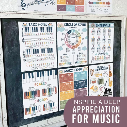Vista 7 de Hadley Designs 9 pósteres de música para aulas – Decoración de aula de música bohemia, impresiones de coro y solfeo, decoraciones de tablón
