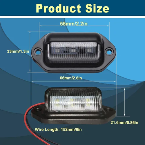 Vista 2 de 2 luces LED ámbar amarillas para placa de matrícula, 12V-24V DC impermeable 6-SMD lámpara de placa de matrícula luz trasera, para camión SUV
