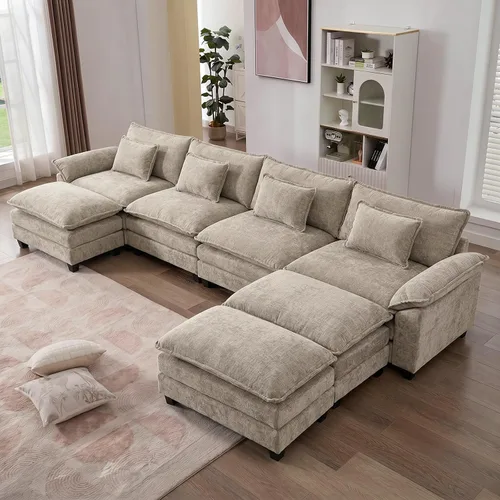 Vista 22 de IPKIG 117" Modular Sectional Cloud Couch, Modern L-Shaped Sofa with Ottoman Blanco beige
