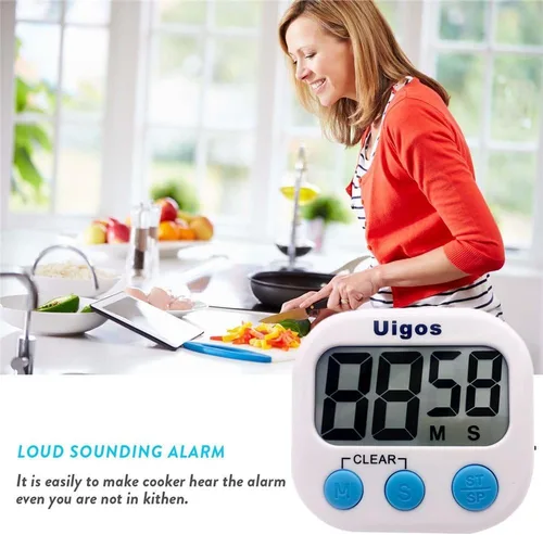 Vista 4 de Uigos. Temporizador digital de cocina II 2.0, de dígitos grandes. Con alarma fuerte, base magnética y soporte. Para cocinar, hornear, hacer