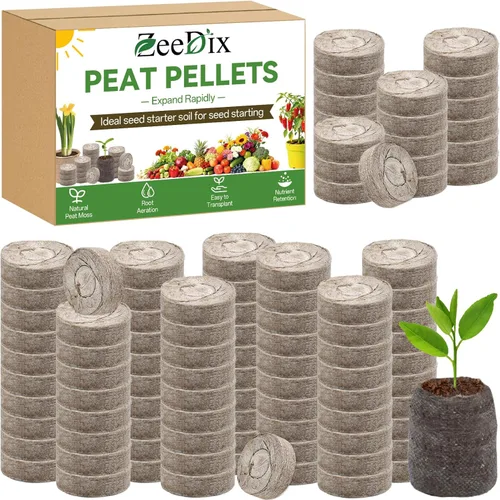 Vista 10 de ZeeDix 55 cápsulas de iniciación de semillas de 1.181 in, pellets de turba comprimida, tierra de inicio de semillas para inicio de semillas, cultivo