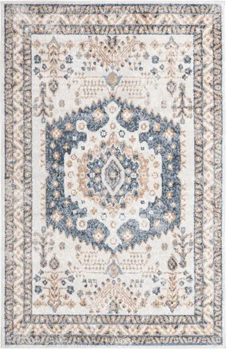 Vista 3 de Unique Loom Oxford Collection - Alfombra Sheldonian (5 x 8 pies, rectangular, crema/azul marino)