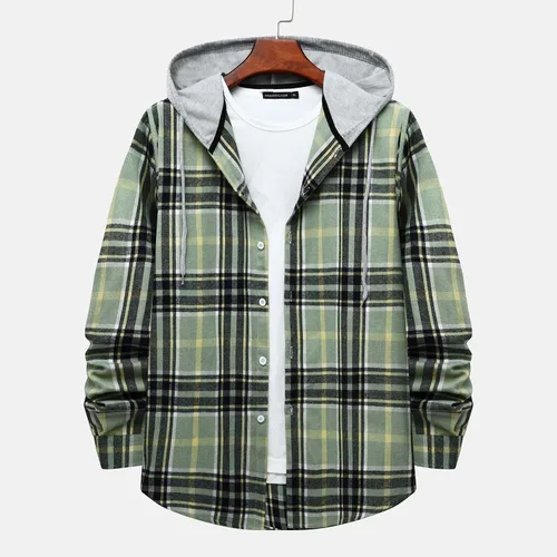 Vista 7 de Camisa con botones para hombre, con estampado a cuadros, estilo casual, holgada, manga larga, cómodas, sudaderas